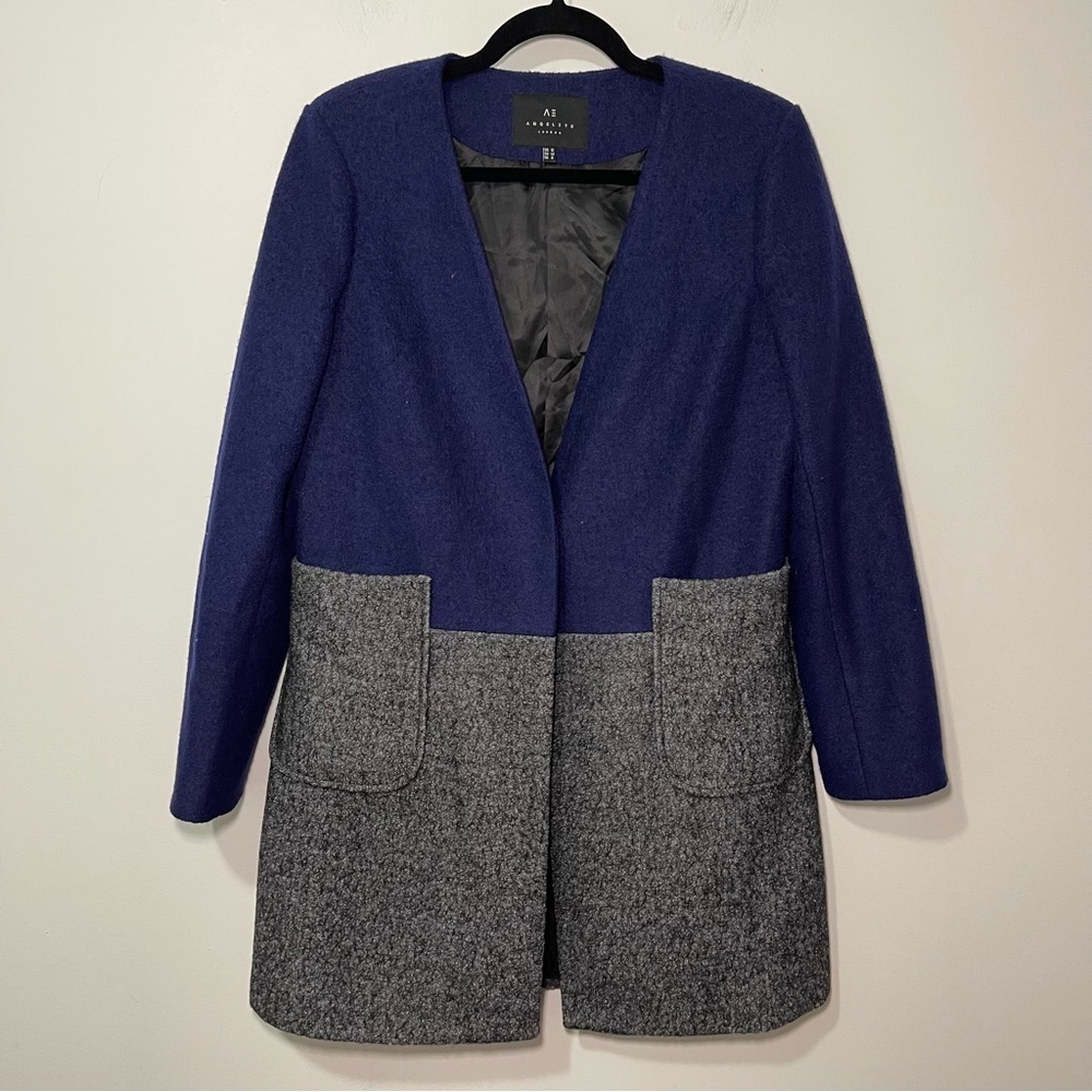 AngelEye London Wool Blend Colorblock fall layering Coat Blue Gray Women’s US8